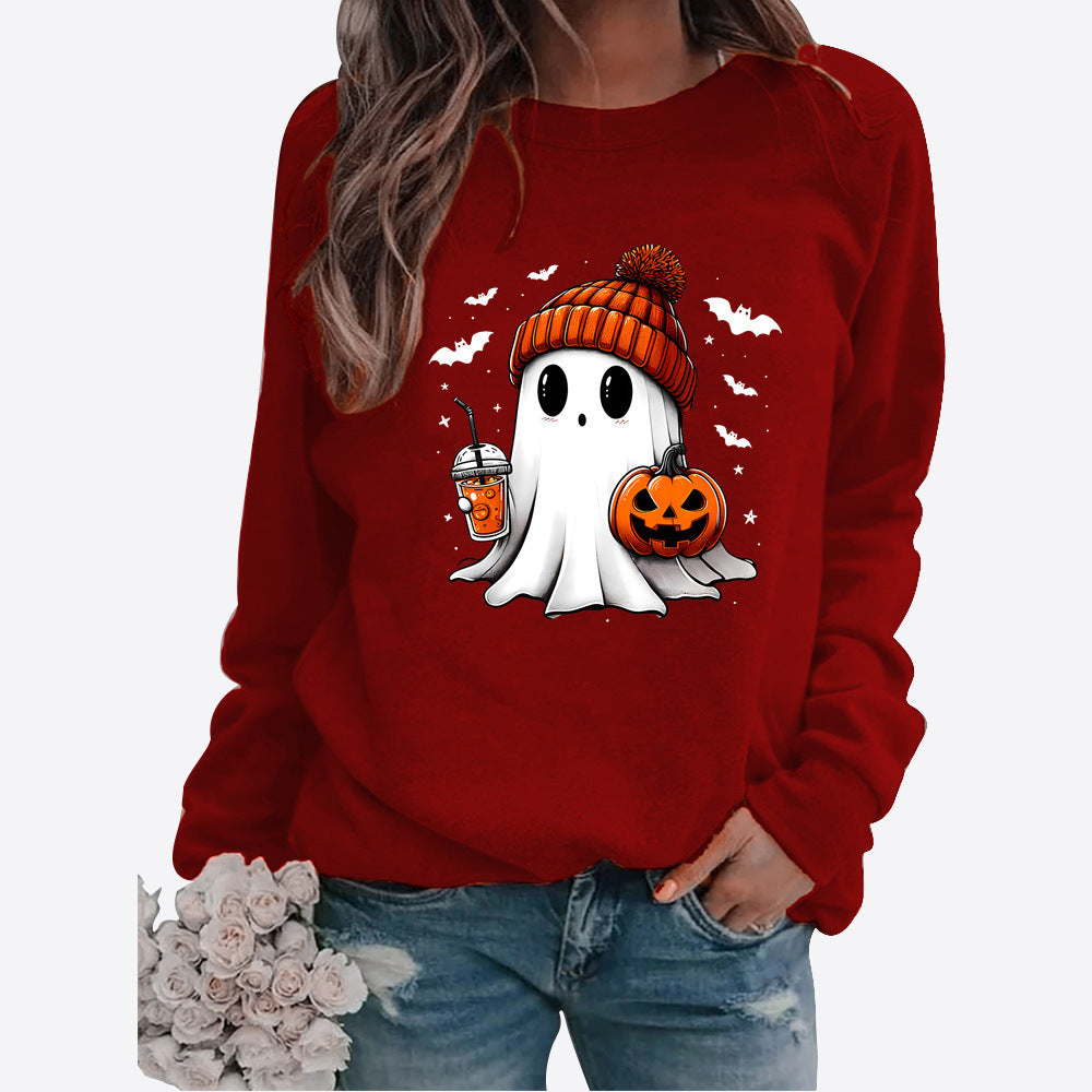 Halloween Round Neck Print Long Sleeves Sweater