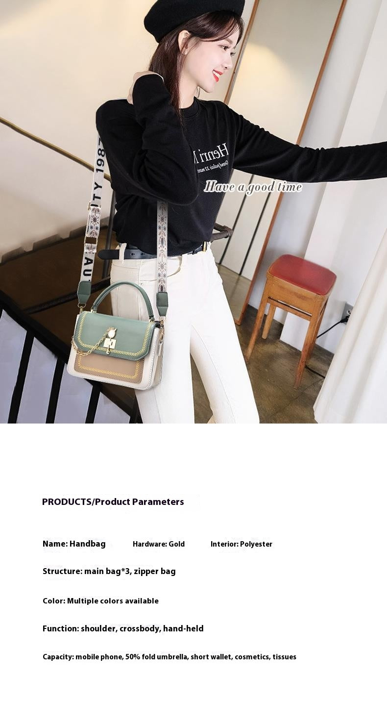 Wide Shoulder Strap Embroidery Thread Contrast Color Large Capacity Shoulder Bag