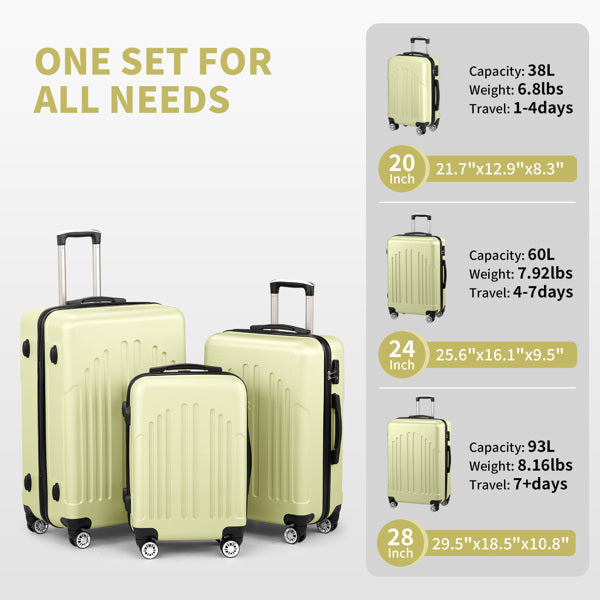 Curved Vertical Pattern Three In One ABS&PC Luggage- FREE USA SHIPPING