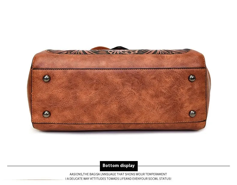 Handmade Carved One-shoulder Women's Leather Bag