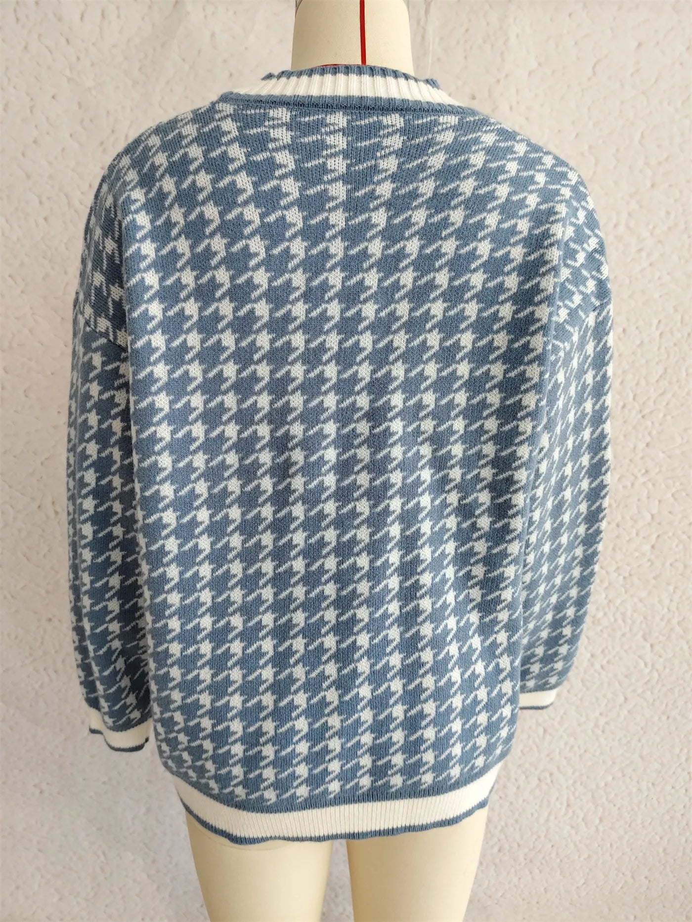 Stitching Plaid Knitted Women's Sweater