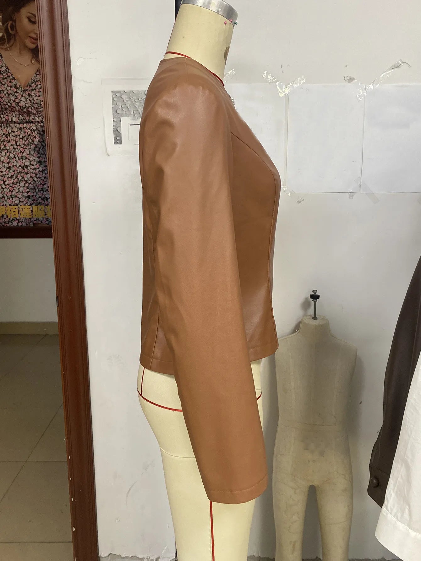 Casual Long-sleeve Solid Color Jacket Motorcycle Leather Coat Tops For Women Outwear