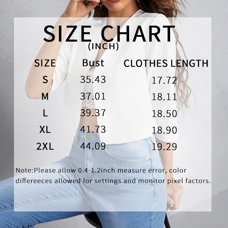 Women's Cropped Blazers Collarless 3/4 Sleeve Open Front Lightweight Cardigan Casual Work Office Suit Blazer Jackets
