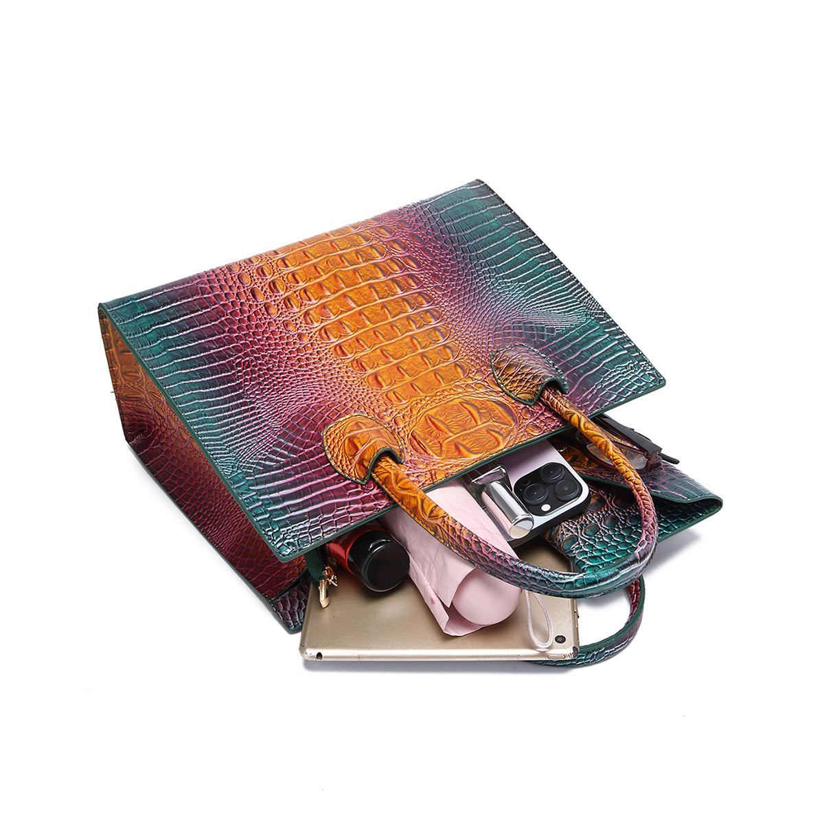 Womens Crossbody Tote Bag  With Vibrant Crocodile-Grain Design
