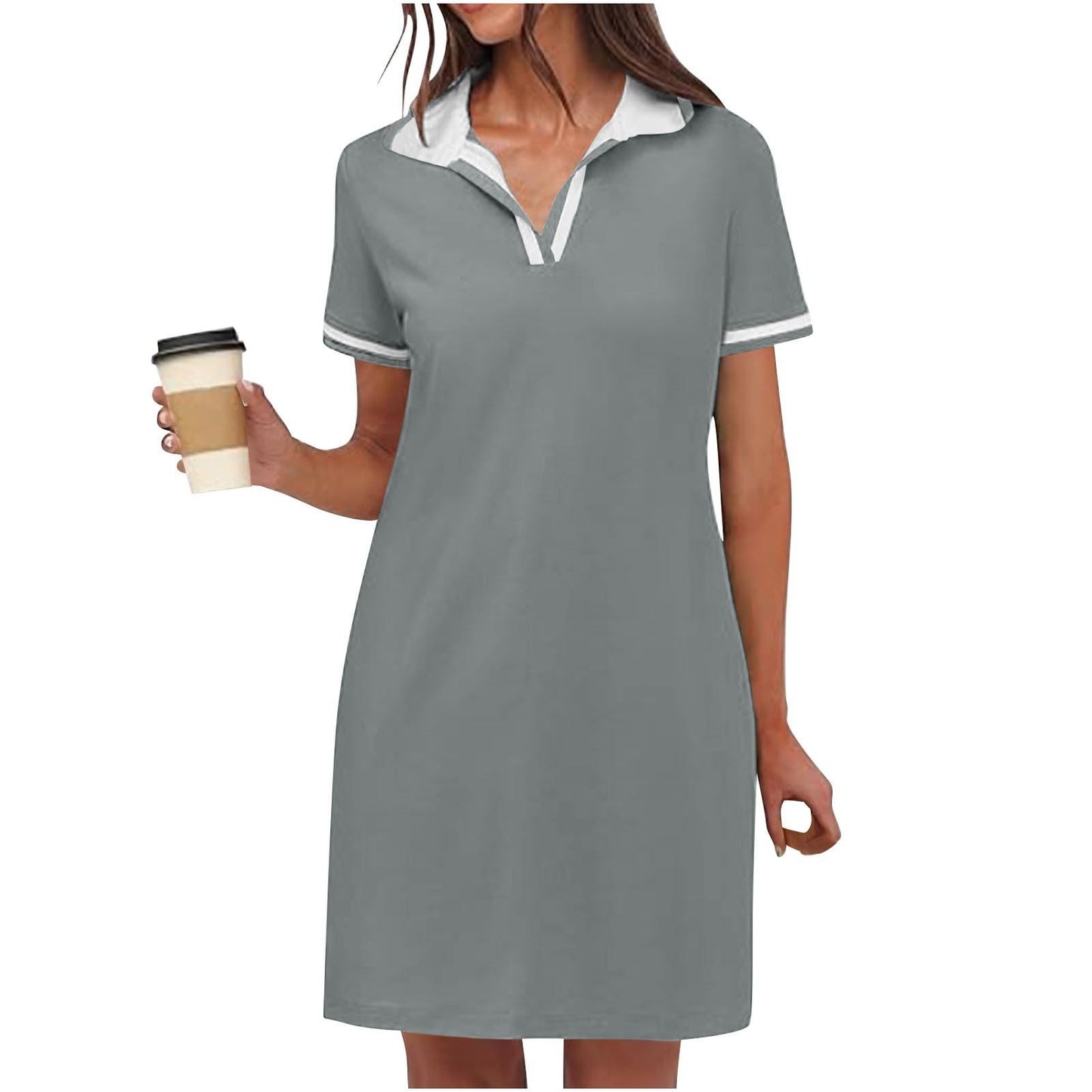 Women's Pure Short Sleeve V-neck Casual Dress