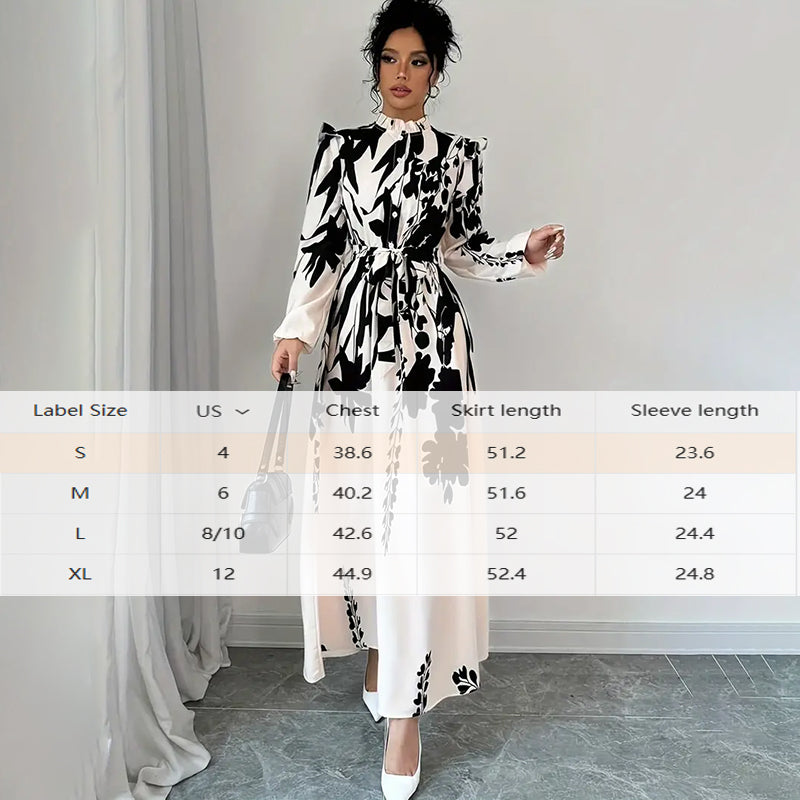 Women's Floral Print Long Sleeve Stand Collar A-Line Maxi Dress -  Free USA Shipping
