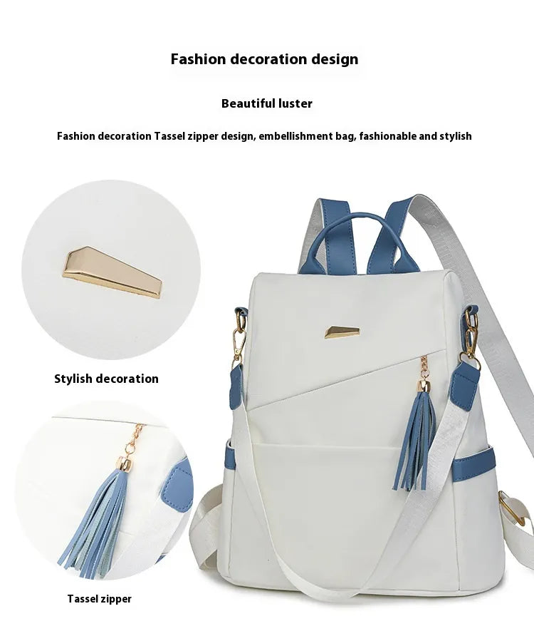 Oxford Cloth Stitching Women'S Backpack Anti-Theft Back Zipper Girls Schoolbag Casual Travel Double Shoulder Backpack