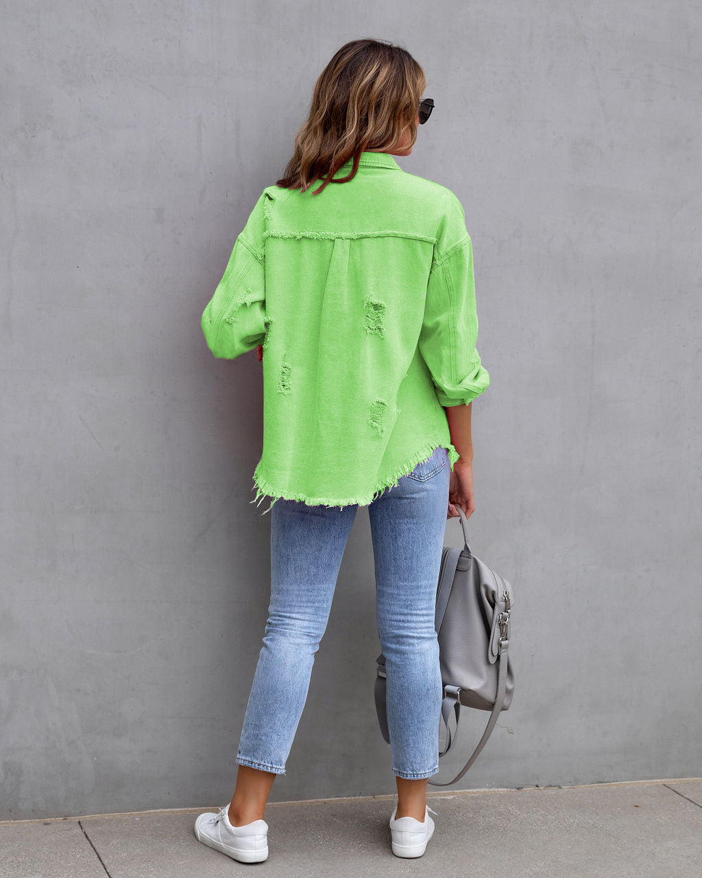 Fashion Ripped Shirt Jacket Female Autumn And Spring Casual Tops Womens Clothing