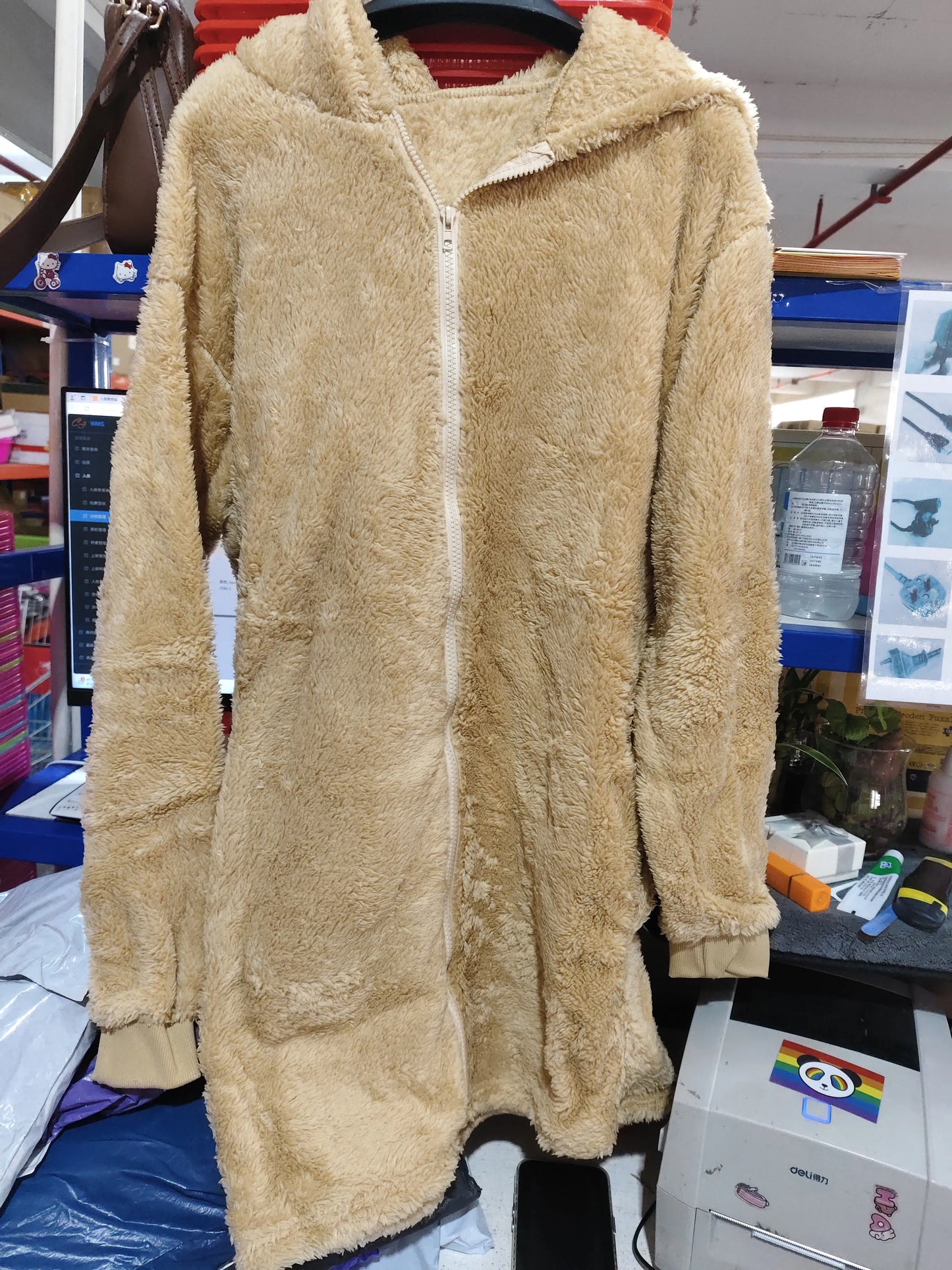 Loose Plush Women's Long Sleeve Hooded Zip Cardigan Coat