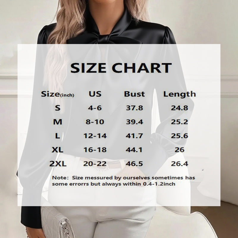 Women's Solid Color Satin Long Sleeve Casual Shirt With Bow Decor Blouse Spring Fall Daily Wear Top