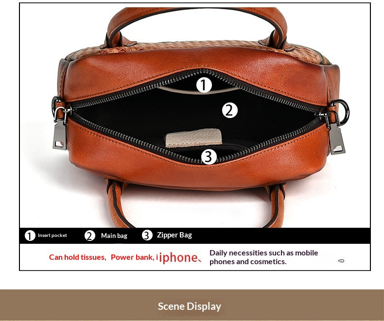 Retro Ethnic-style Full-grain Leather Shoulder Bag For Women