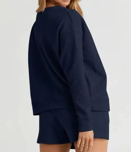 Solid Color Texture Casual Suit Women's Shorts Top