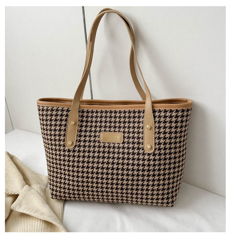 Houndstooth Shoulder Bag Winter Fashion Commuting Handbags Women Large Capacity Totes Casual Shopping Bag