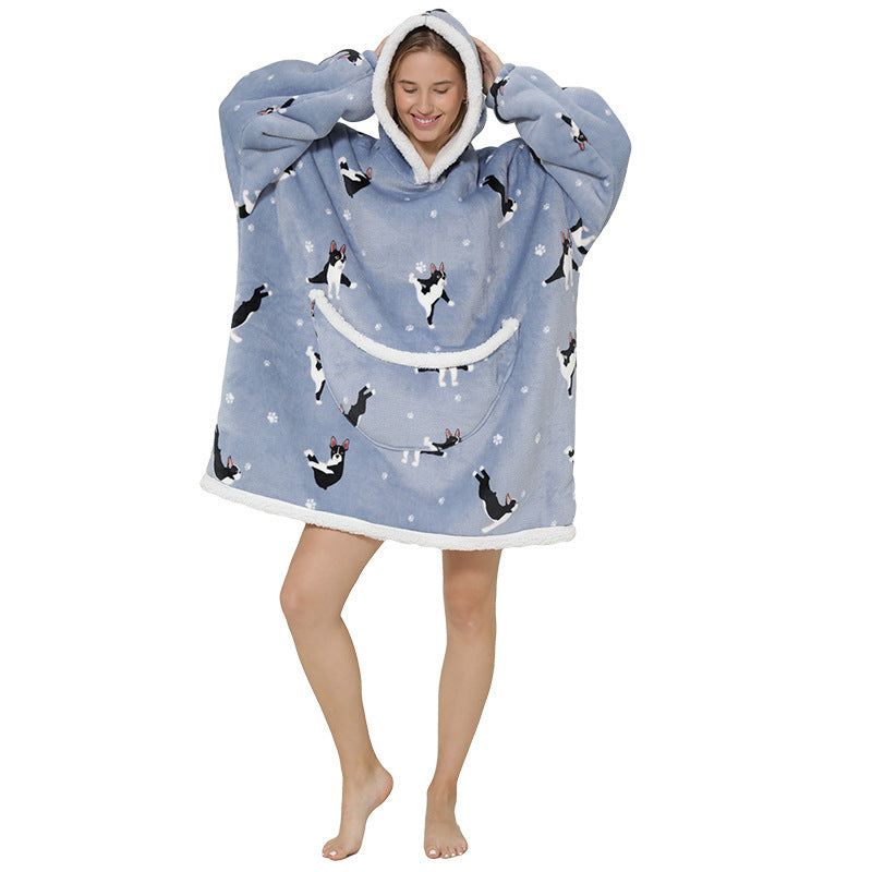 Lazy Blanket Composite Lamb Velvet Pullover Flannel Sweater Tv TV Blanket Hooded Lazy Outdoor Warm Pajamas