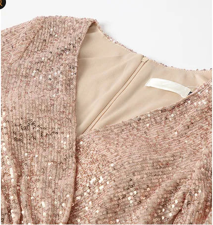 Fantasy Celebrity Sexy High Slit Long Sleeve Sequined Banquet Evening Dress Women