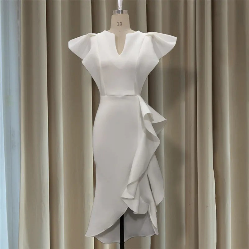 High Waist Irregular Elegant V-neck Flounce Dress