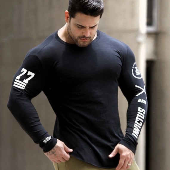 Men's Stretch Sports Sweat-Absorbent Cotton Long-Sleeved Bottoming Shirt