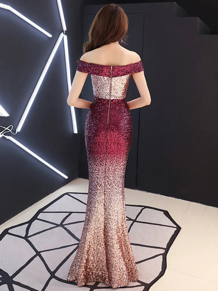 Banquet Evening Dress Women'S Fashion New Style Aura Queen Shoulder Noble Elegant Long Style Celebrity Host Fishtail