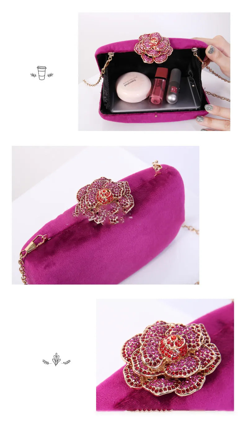 New Diamond Decoration Evening Bag PU Flannel Clutch Bag Chain Satchel Banquet Dress Bag Party Evening Gift Bag Evening Bag