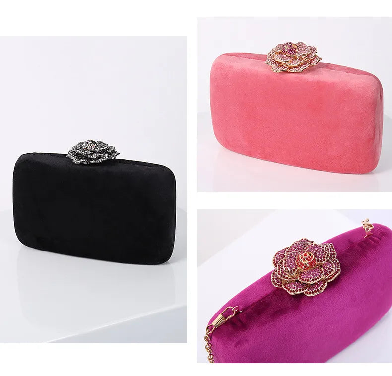 New Diamond Decoration Evening Bag PU Flannel Clutch Bag Chain Satchel Banquet Dress Bag Party Evening Gift Bag Evening Bag