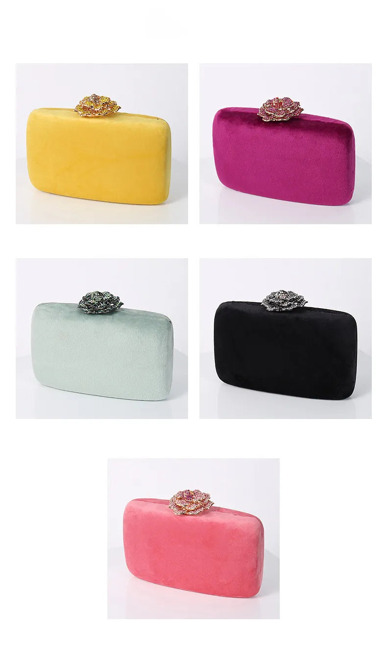 New Diamond Decoration Evening Bag PU Flannel Clutch Bag Chain Satchel Banquet Dress Bag Party Evening Gift Bag Evening Bag