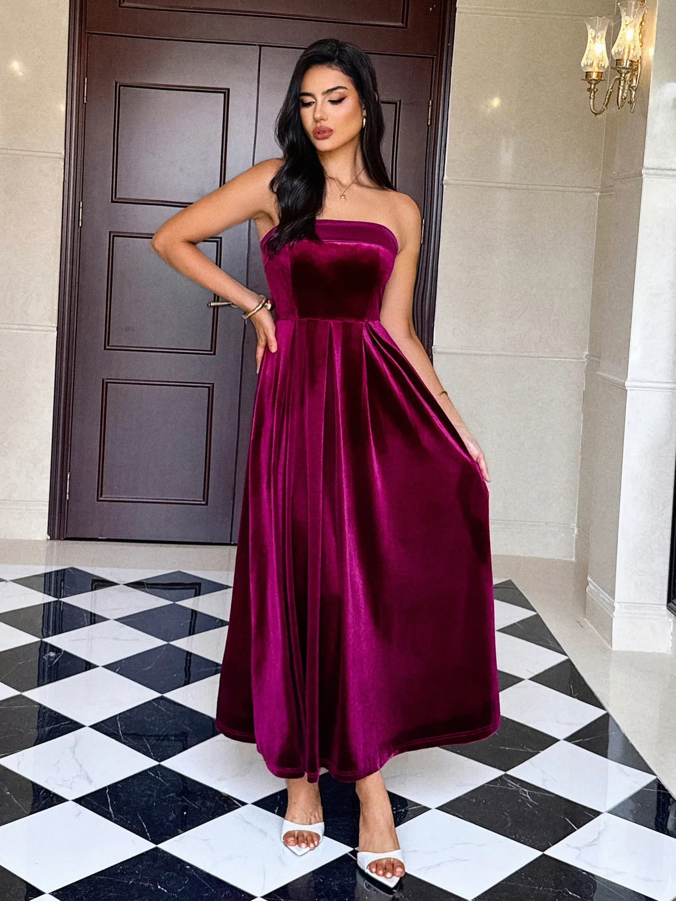 Tube Top Solid Color Dress Women's Clothing