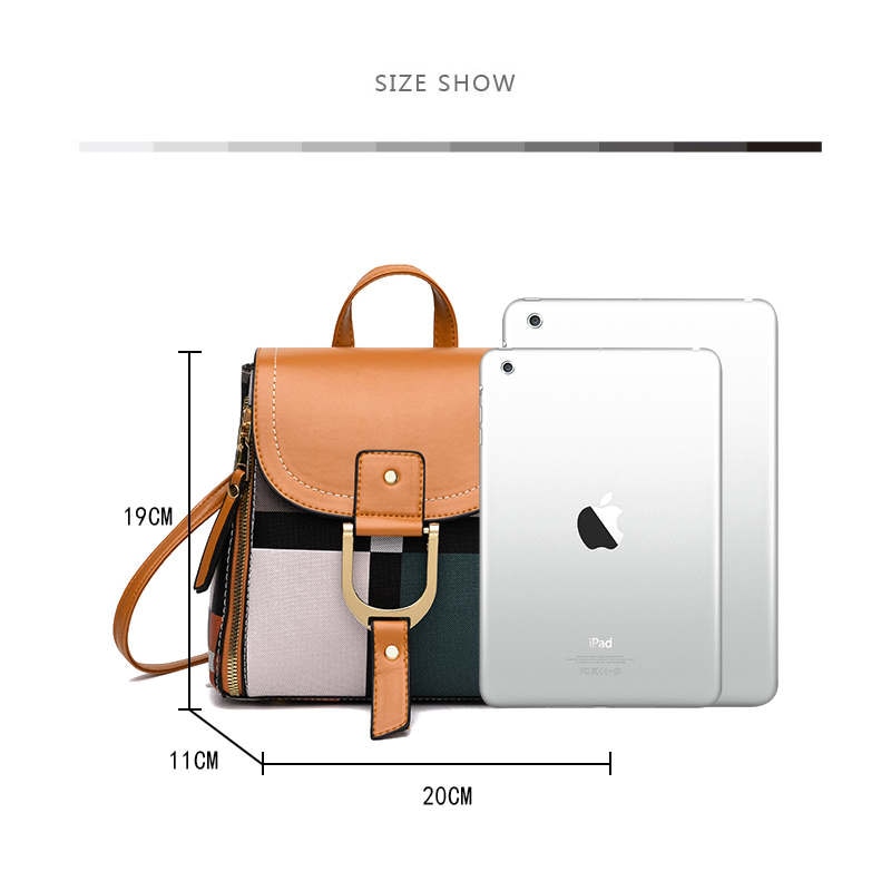 Women Grid Backpacks Female School Bag Girls Travel Bag