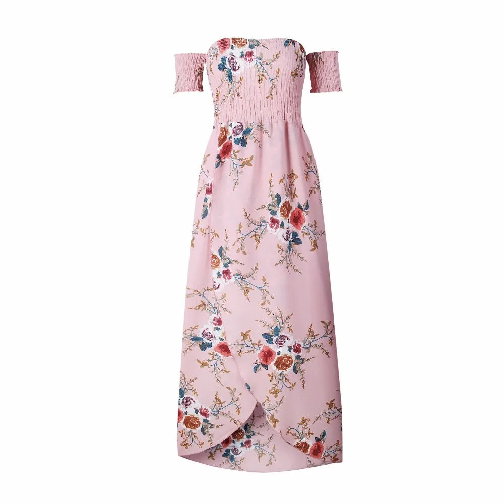 Boho style long dress women Off shoulder beach summer dresses