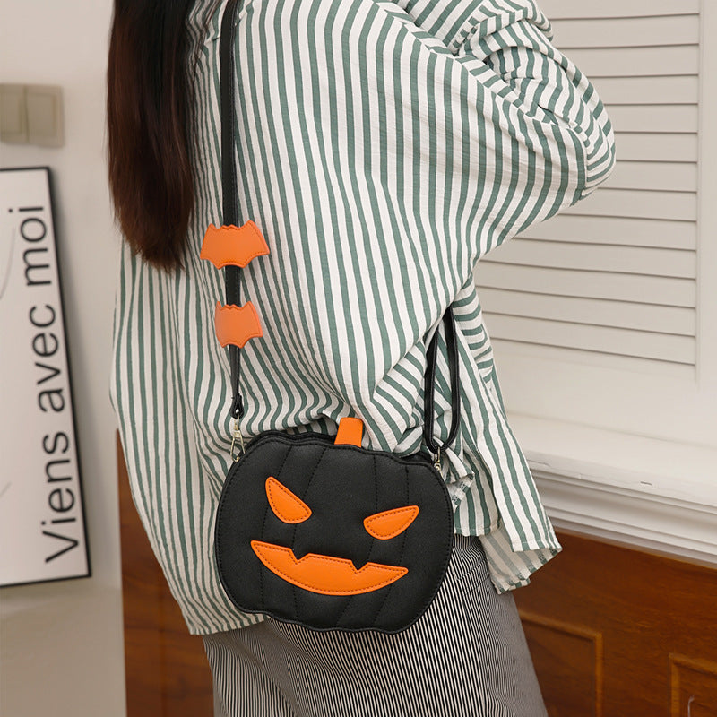 Halloween Bags Funny Pumpkin Cartoon Shoulder Crossbody Bag With Bat Creative Female Bag