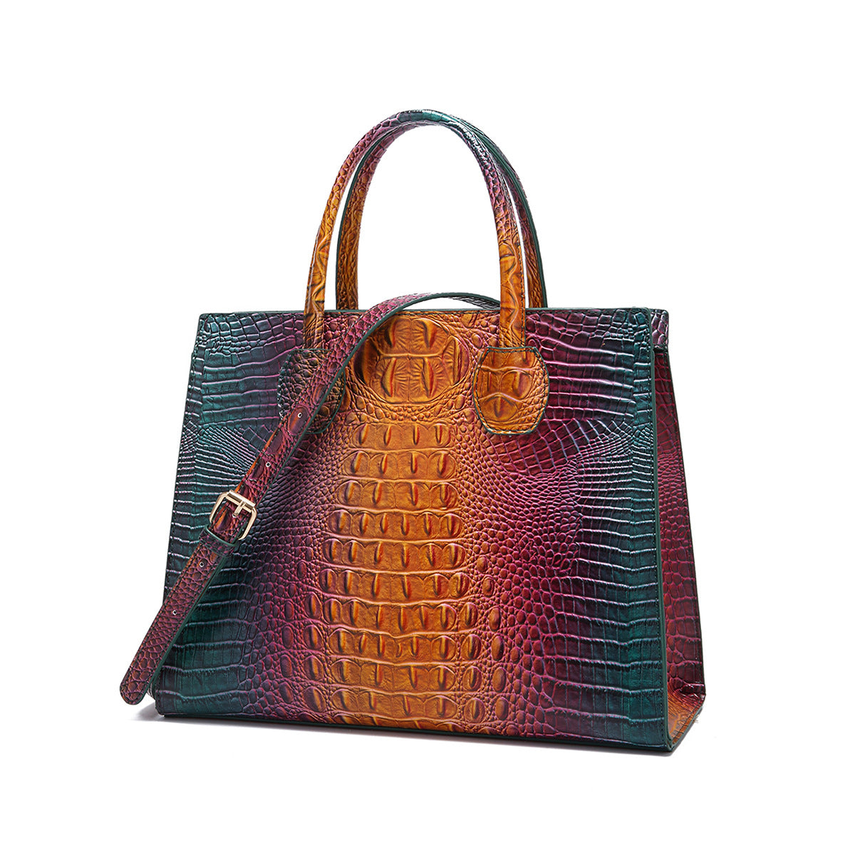 Womens Crossbody Tote Bag  With Vibrant Crocodile-Grain Design