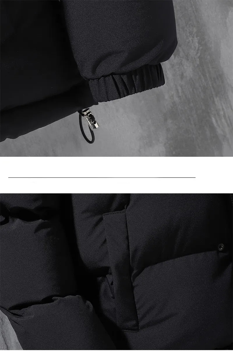 Fashion Hooded Jacket Men Winter Windproof Thickened Fake Two-piece Coat Solid Leisure Sports Cotton Jacket