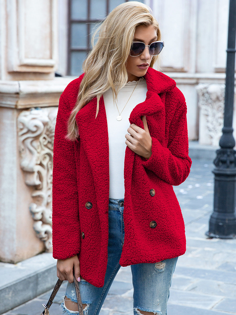 Loose Lapel Fluffy Coat Winter Button Jacket Cardigan Outwear For Women Clothing