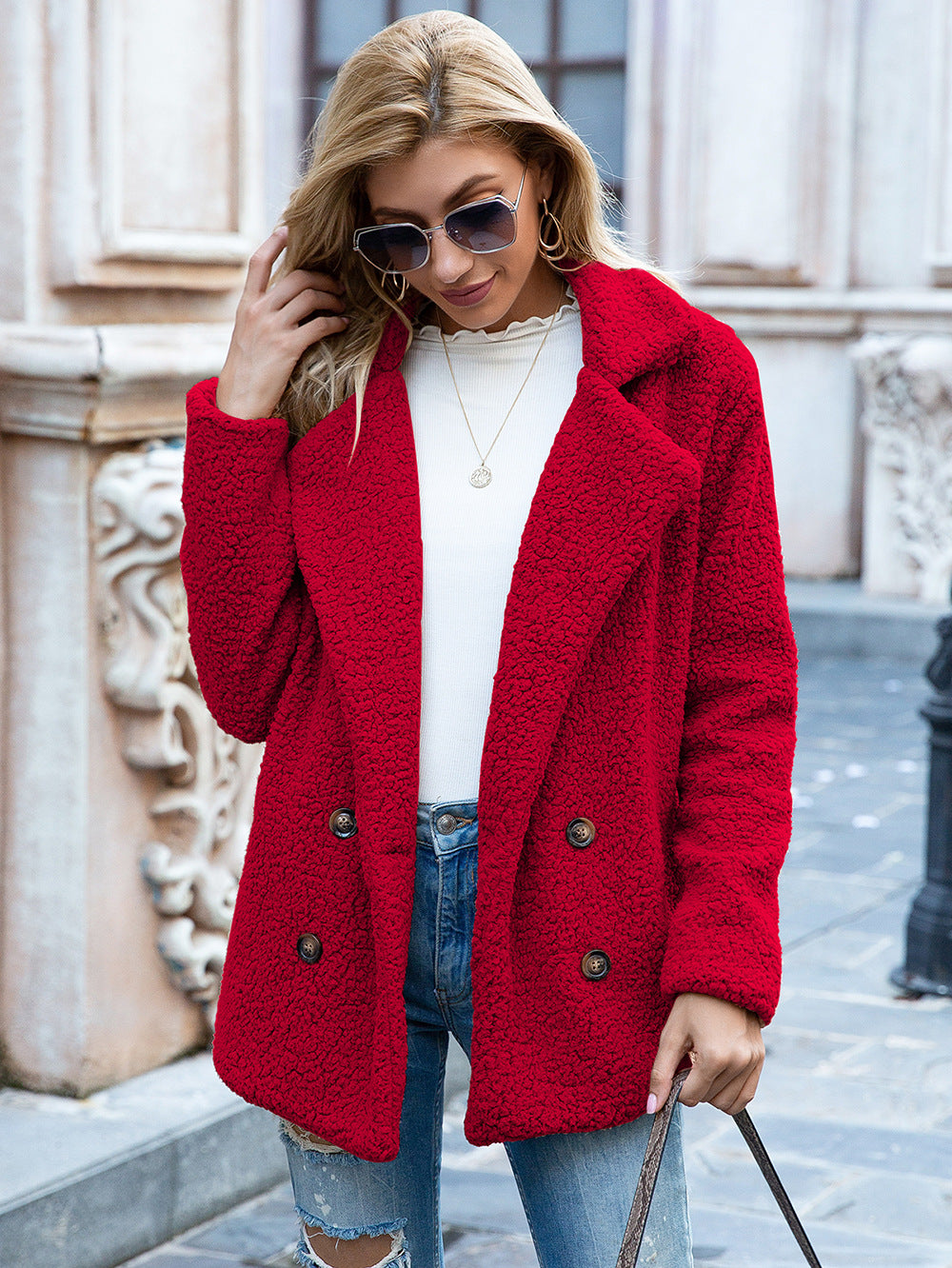 Loose Lapel Fluffy Coat Winter Button Jacket Cardigan Outwear For Women Clothing