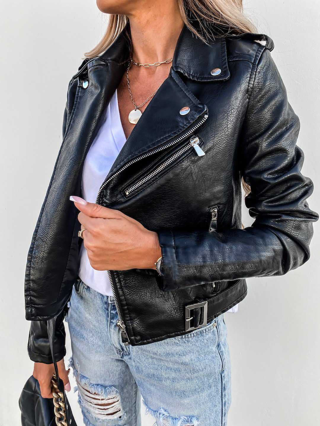 Jacket Top PU Leather Coat Short Zipper