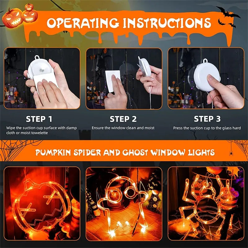 Halloween Window Hanging LED Lights Spider Pumpkin Hanging Ghost Horror Atmosphere Lights Holiday Party Decorative Lights Home Decor