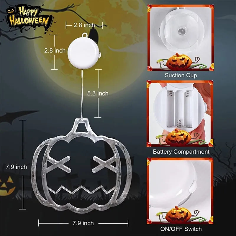 Halloween Window Hanging LED Lights Spider Pumpkin Hanging Ghost Horror Atmosphere Lights Holiday Party Decorative Lights Home Decor