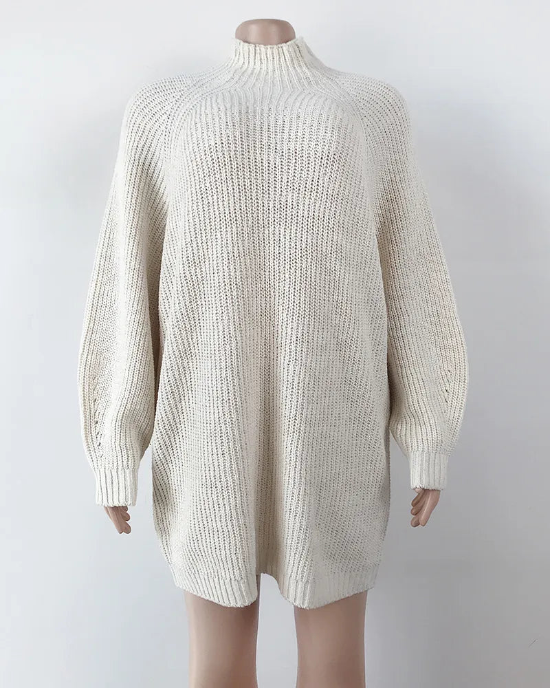 Solid Turtleneck Long Sweater Winter Warm Women Sweater Dress