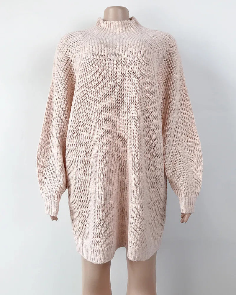 Solid Turtleneck Long Sweater Winter Warm Women Sweater Dress