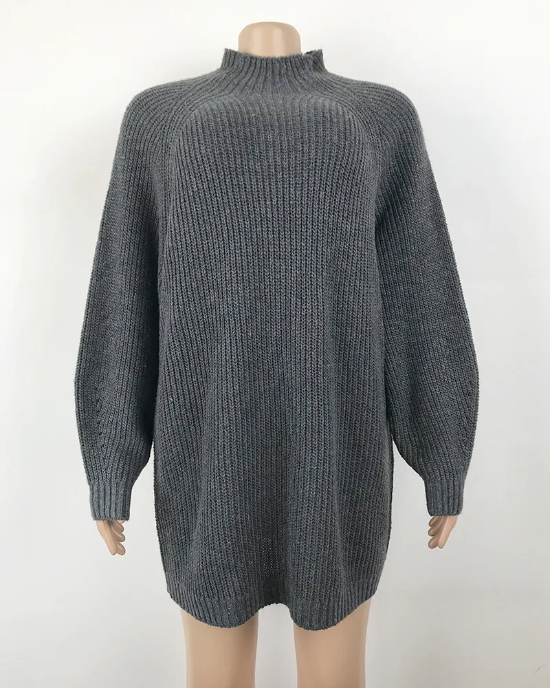 Solid Turtleneck Long Sweater Winter Warm Women Sweater Dress