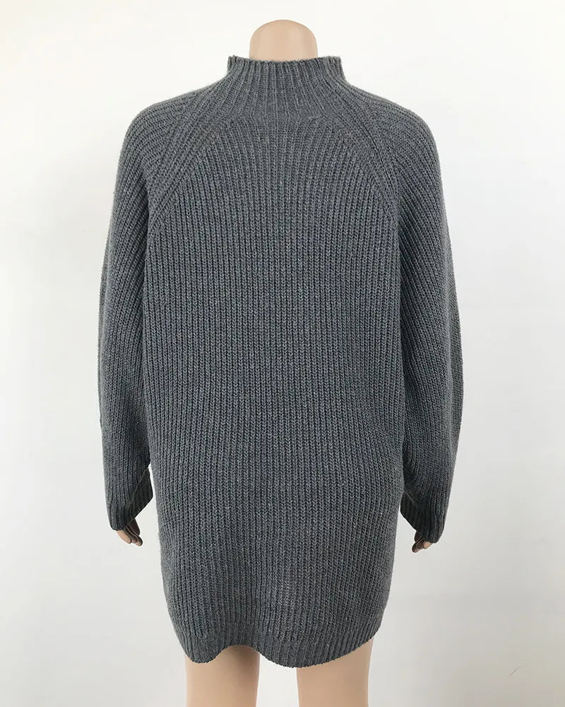 Solid Turtleneck Long Sweater Winter Warm Women Sweater Dress