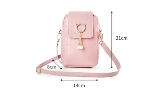 Mobile Phone Bags Women Woven Pearl Tassel Cover Type Crossbody Shoulder Bag