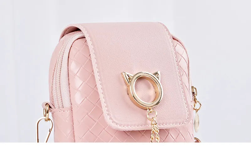 Mobile Phone Bags Women Woven Pearl Tassel Cover Type Crossbody Shoulder Bag