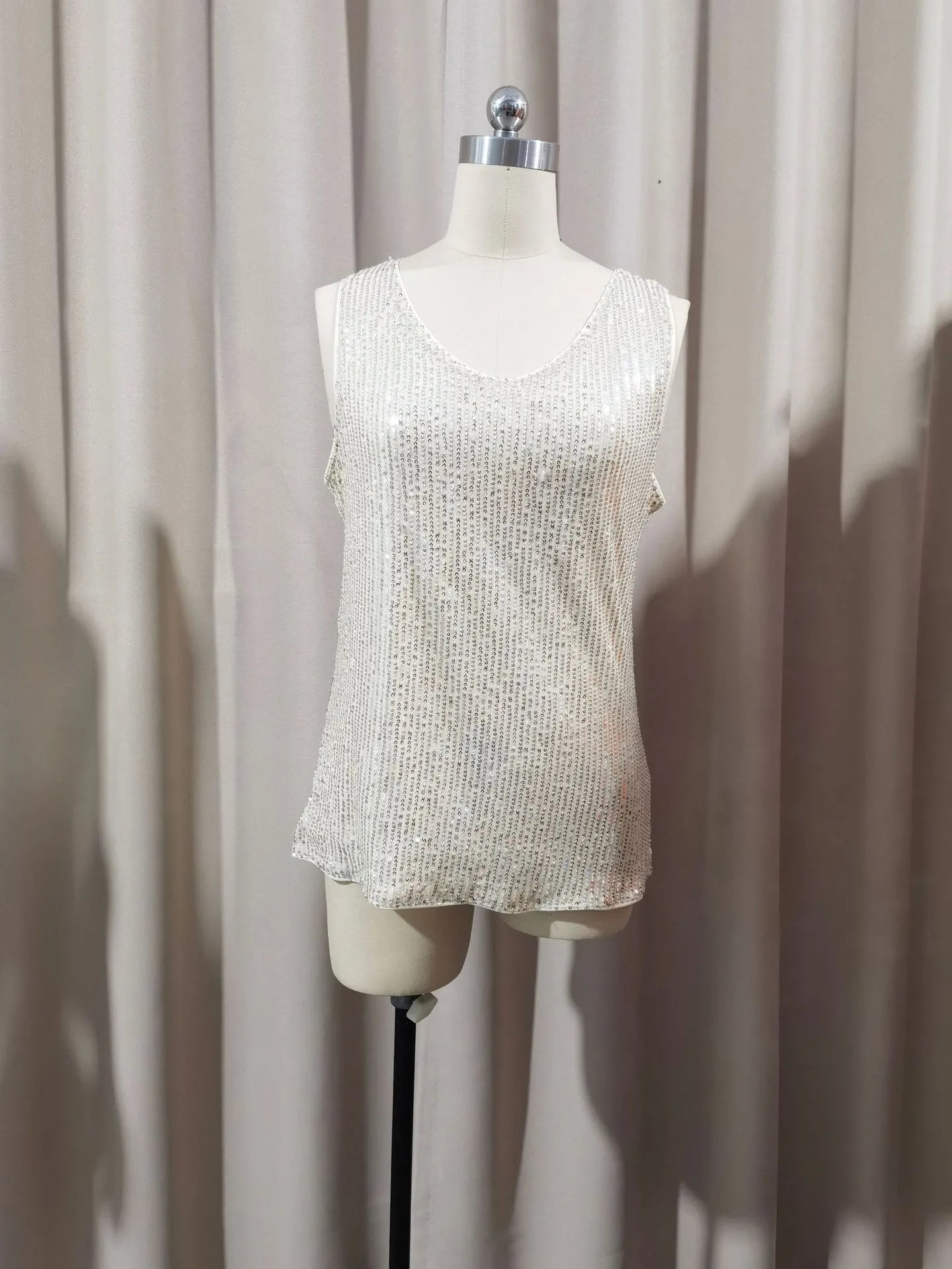 Sexy V-neck Loose Sequined T-shirt Outer Wear Inner Wear Women's Vest