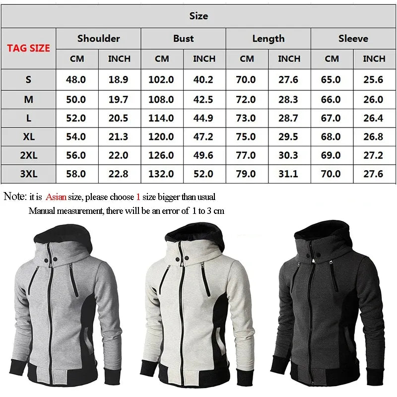 Men's Zip UP Hooded Jacket Fake Two Piece Sports Cardigan Casual Slim Sweatshirt Jacket