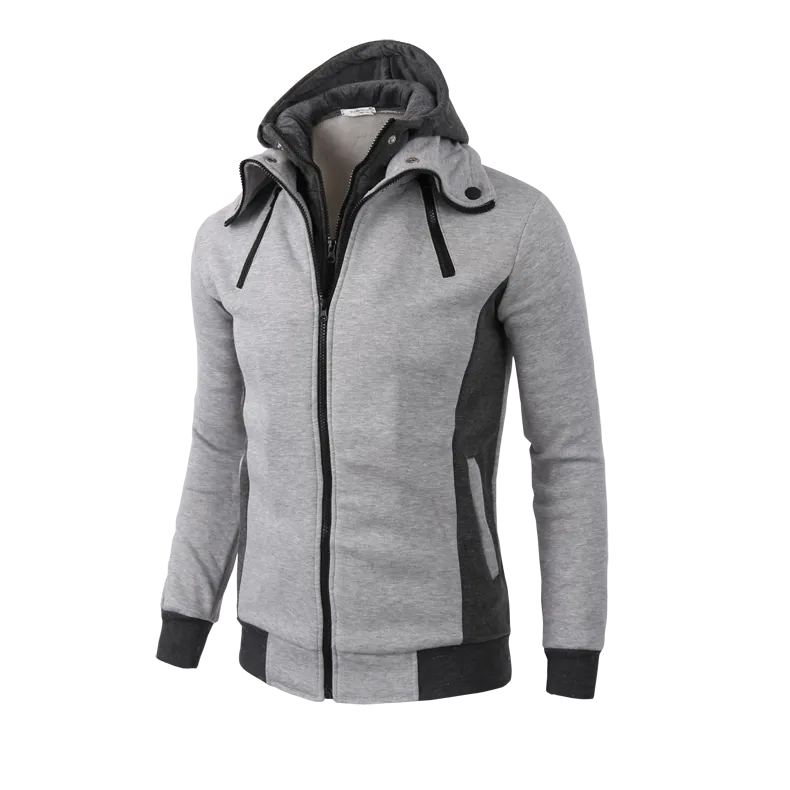 Men's Zip UP Hooded Jacket Fake Two Piece Sports Cardigan Casual Slim Sweatshirt Jacket