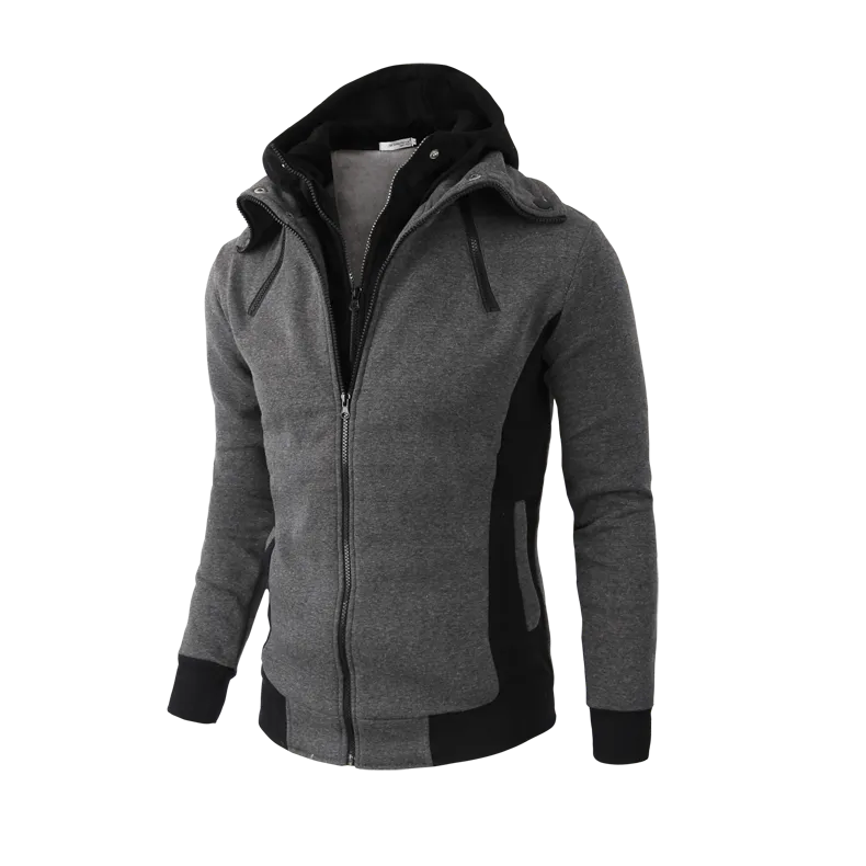 Men's Zip UP Hooded Jacket Fake Two Piece Sports Cardigan Casual Slim Sweatshirt Jacket