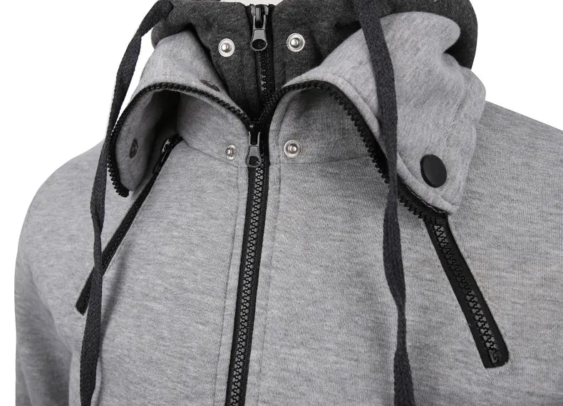 Men's Zip UP Hooded Jacket Fake Two Piece Sports Cardigan Casual Slim Sweatshirt Jacket