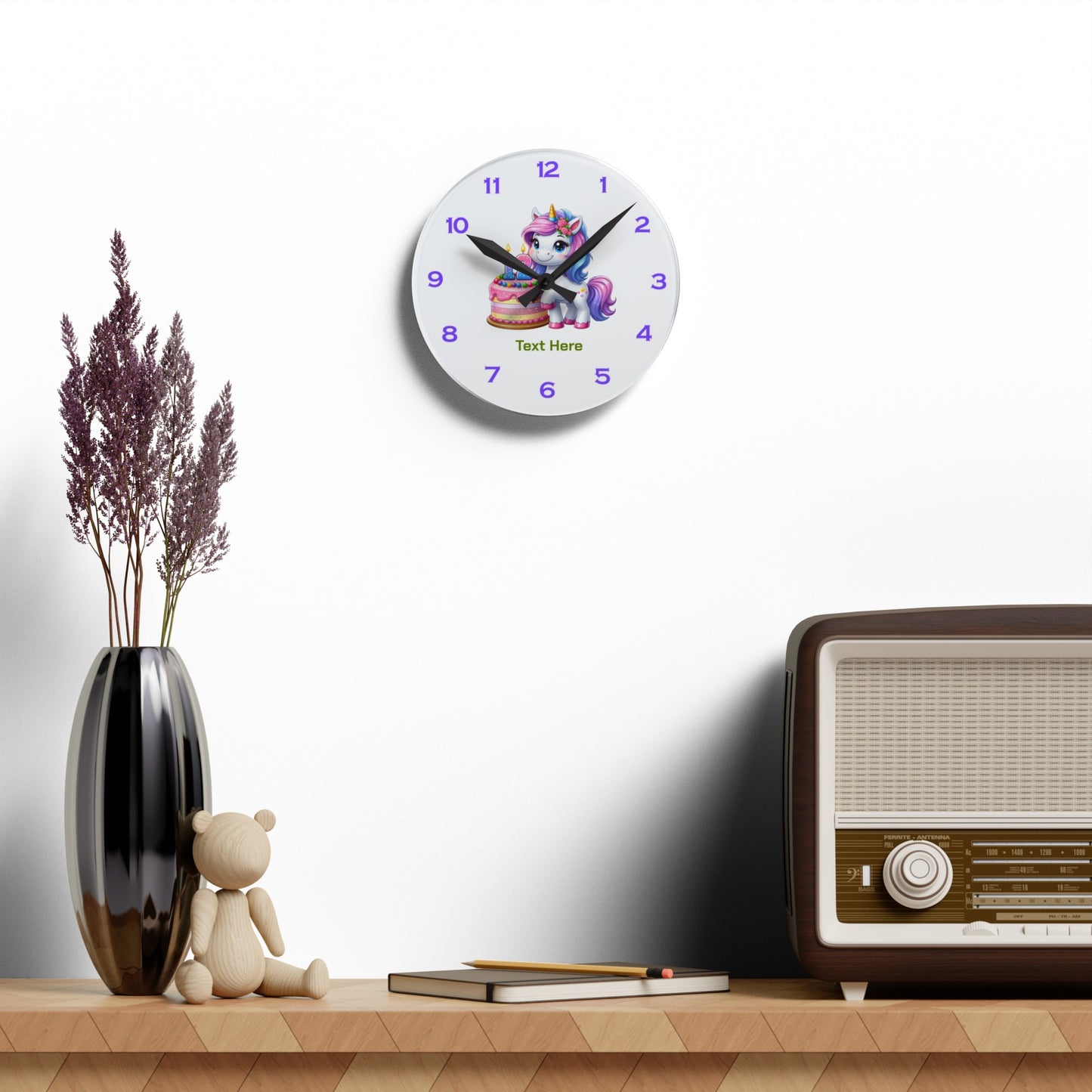 Acrylic Wall Clock - Personalize With Unicorn Birthday Numbers