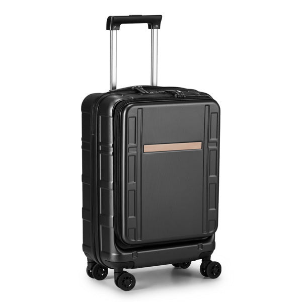 FCH Front Opening 20 Inch Expandable ABS-PC Trolley Case 20in Silent Wheels Inner Iron Outer Aluminum Trolley Rod Classic Color - Black- FREE USA SHIPPING