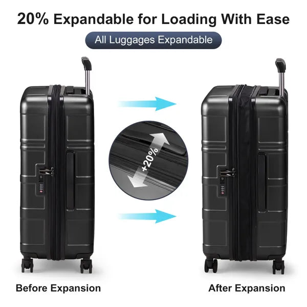 FCH 3-in-1 Set Double Wheel Silent Wheel With Wet & Dry Separation Compartment ABS, PC Trolley Case 20in 24in 28in ABS, PC Inner Aluminum Outer Iron Tie Rod Fabric - Black- FREE USA SHIPPING